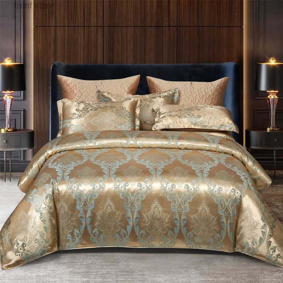 Luxury Designer WOSTAR Satin Rayon Jacquard Bedding Set art Duvet Queen & King Beds 220X240cm - Soft Double Bed Comforter Cover For 2 People Free Shipping