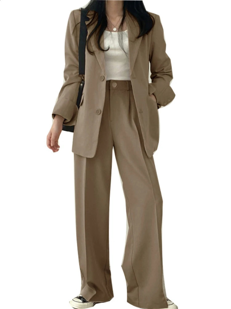 Blazer 2 Piece Sets Outifits Autumn Winter Korean Fashion Pants Suit Office Lady Solid Dressing Female Clothing 240127