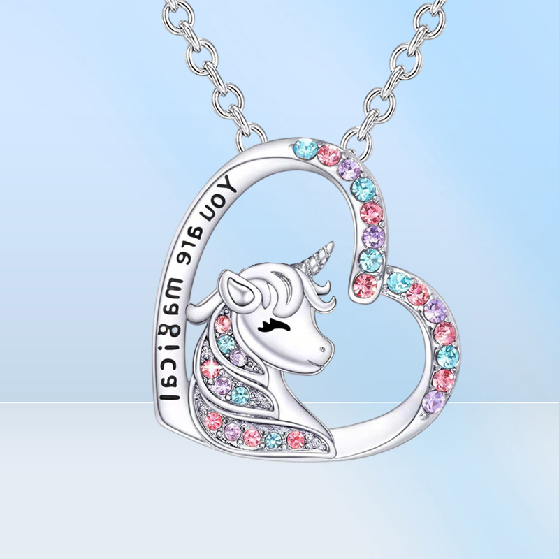 Unicorn Pendant Necklace Cute Lucky Heart Crystal Birthstone Horse Necklaces You Are Magical Jewelry Birthday Gift Girls5858986