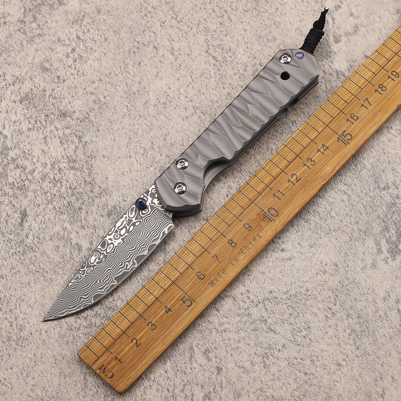 High End CR Small Folding Knife Damascus Steel Blade CNC TC4 Titanium Alloy Handle Outdoor EDC Pocket Folder Knives Survival Gear