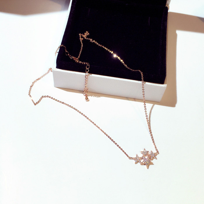 Simple Fashion Star Pendant Ins Top Sell Jewelry Sterling Sier Rose Gold Fill Pave White 5A Cubic Zircon CZ Dia Party Clavicle Necklace Gift