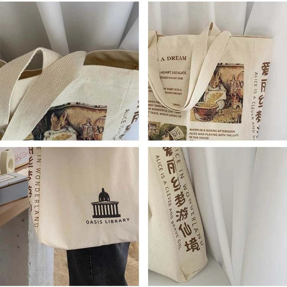 Women Canvas Shoulder Bag Shopping Bags Students Book Bag Cotton Cloth Handbags Tote Bags for Girls Bolsos 240125