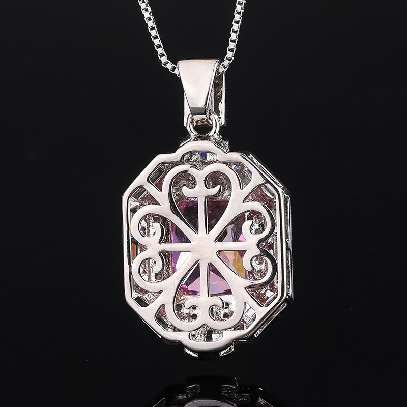 Square Pendant Necklace: 2024 Sterg Sier Princess Cut Multi-Color 5A Cubic Zirconia Jewelry for Women