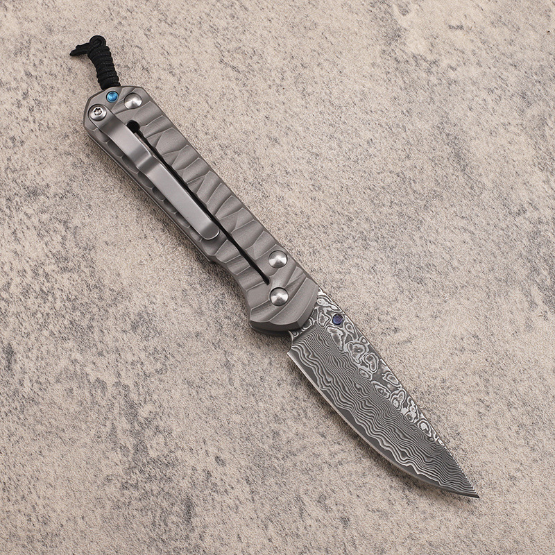 High End CR Small Folding Knife Damascus Steel Blade CNC TC4 Titanium Alloy Handle Outdoor EDC Pocket Folder Knives Survival Gear