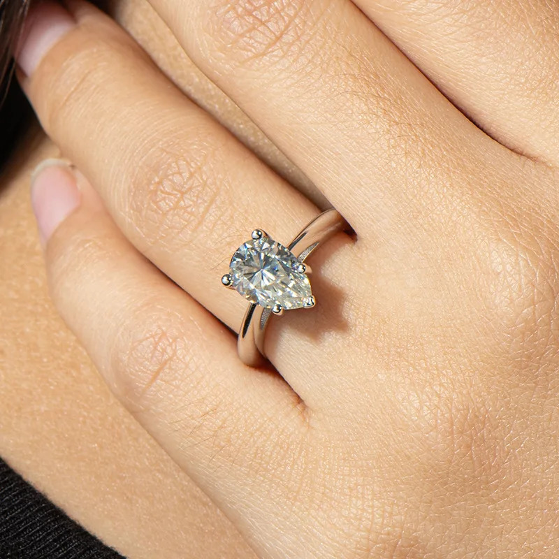 100% 925 Sterling Silver Sparkling Real 2 Carat Pear Wedding Rings For Women Top Quality Engagement Fine Jewelry 240202