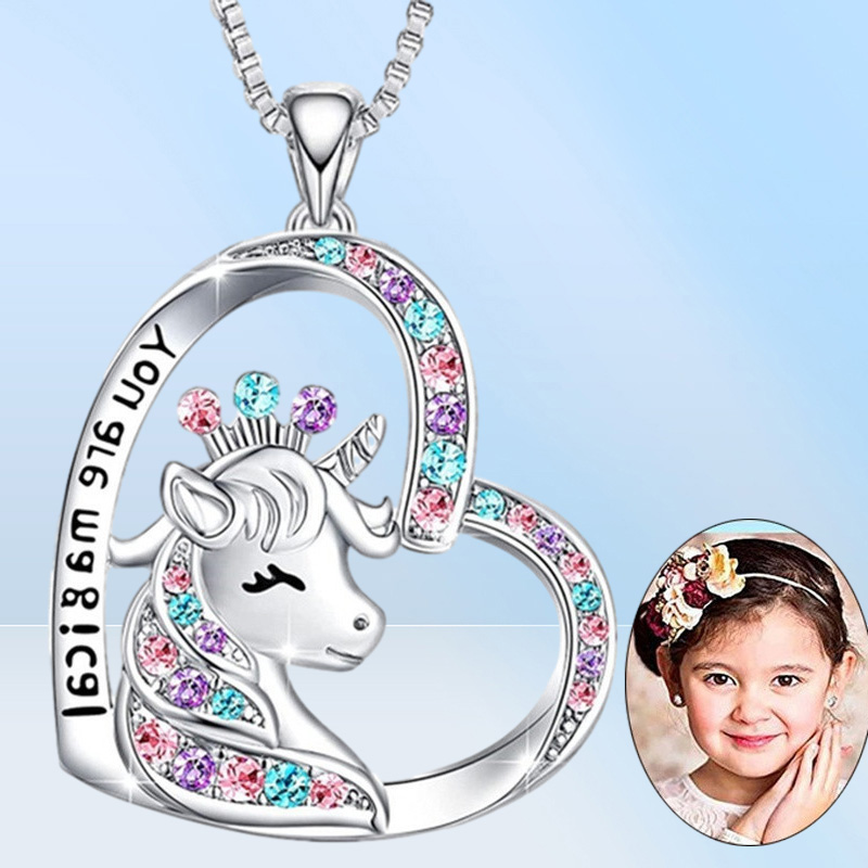 Unicorn Pendant Necklace Cute Lucky Heart Crystal Birthstone Horse Necklaces You Are Magical Jewelry Birthday Gift Girls5858986