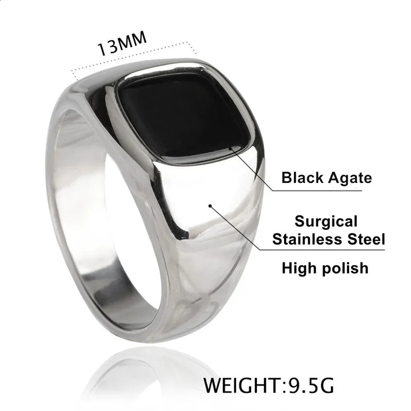 Unique Natural White Sea Shell Korean Mens Rings Stainless Steel Black Agate Stone Accessories for Women Jewelry Gift 240125