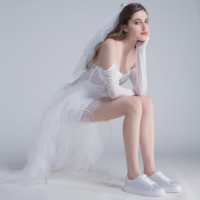 Sparkle Rhinestone Sneakers for Women Bling Sneakers Rhinestone Sneakers White Shoe Glitter Fashion Bedazzled Rhinestones Platform