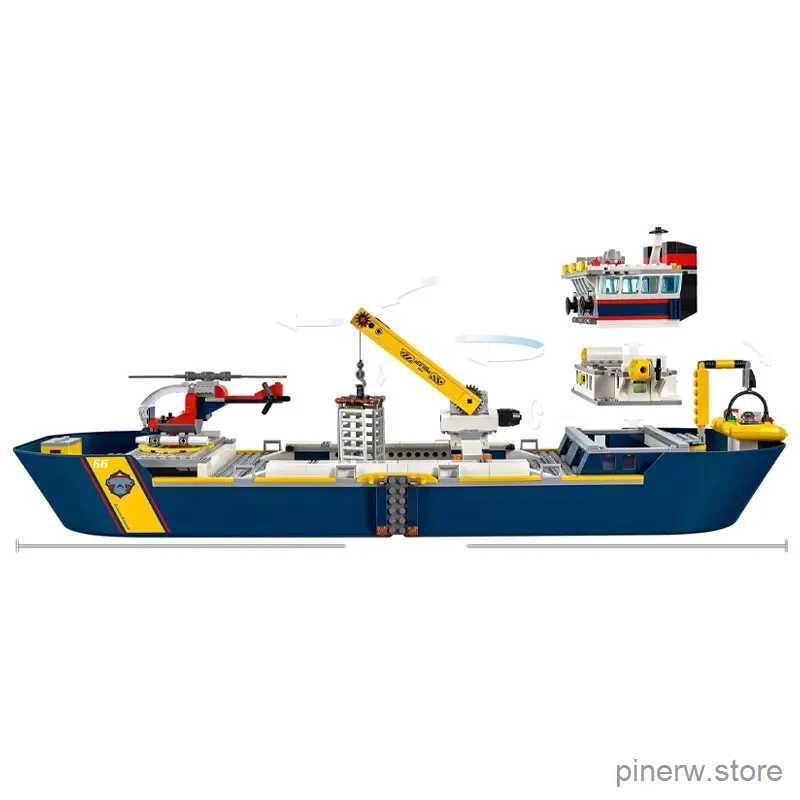 Blocks 745pcs Urban Ocean Reconnaissance Ship Model Set 60026 Building Block Expedition Assembly Toys Childrens Birthday Boys Gifts