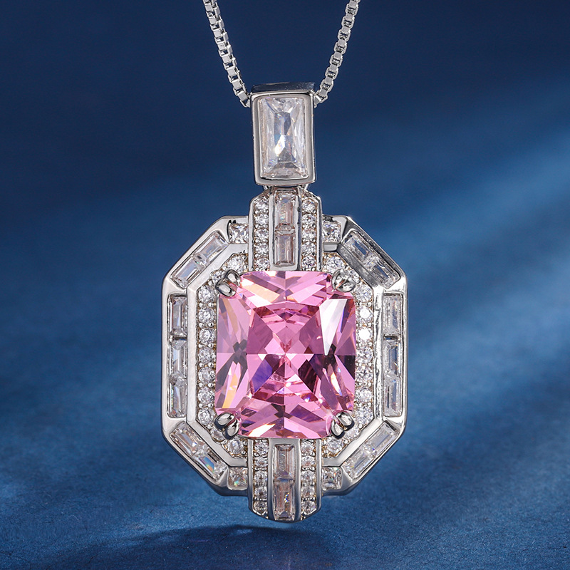Square Pendant Necklace: 2024 Sterg Sier Princess Cut Multi-Color 5A Cubic Zirconia Jewelry for Women