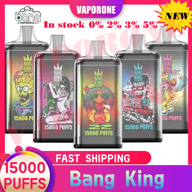 Bang King 15000 Puffs Disposable E Cigarettes Vape 20 Flavors 0%2%3%5% 25ml Prefilled Pod 1.0ohm Mesh Coil 650mah Rechargeable Battery Puff 15k Bang Vape Cigarette Flavor