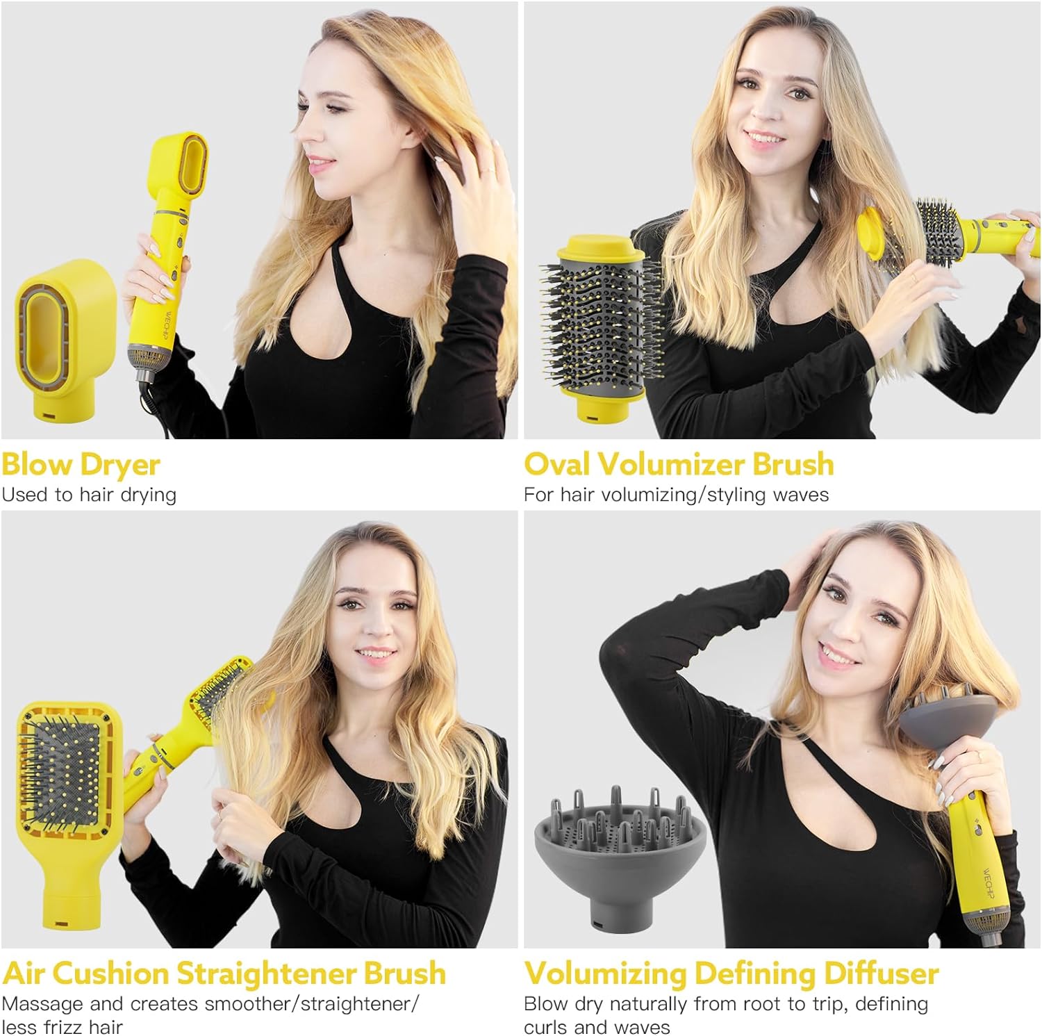 US stock Hair Dryer Brush, WeChip 4 in 1 Hot Air Brush for Drying/Curling/Straightening, One-Step Blow Dryer Brush & Volumizer with Ceramic Coating