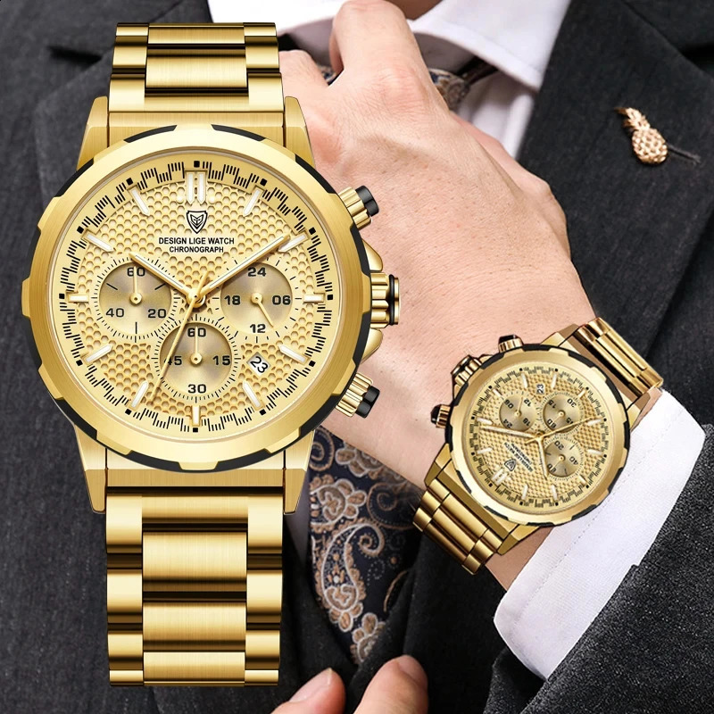LIGE Men Watch Big Watches for Men Quartz Men's Watch Sport Waterproof Wrist Watches Chronograph Date Relogio Masculino 240125