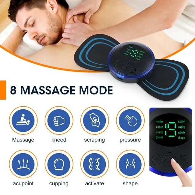 EMS Mini Neck Massager, Lymphatic Drainage Massager, Portable Mini Back Massage Device for Neck Shoulder Back Waist, Remote Control
