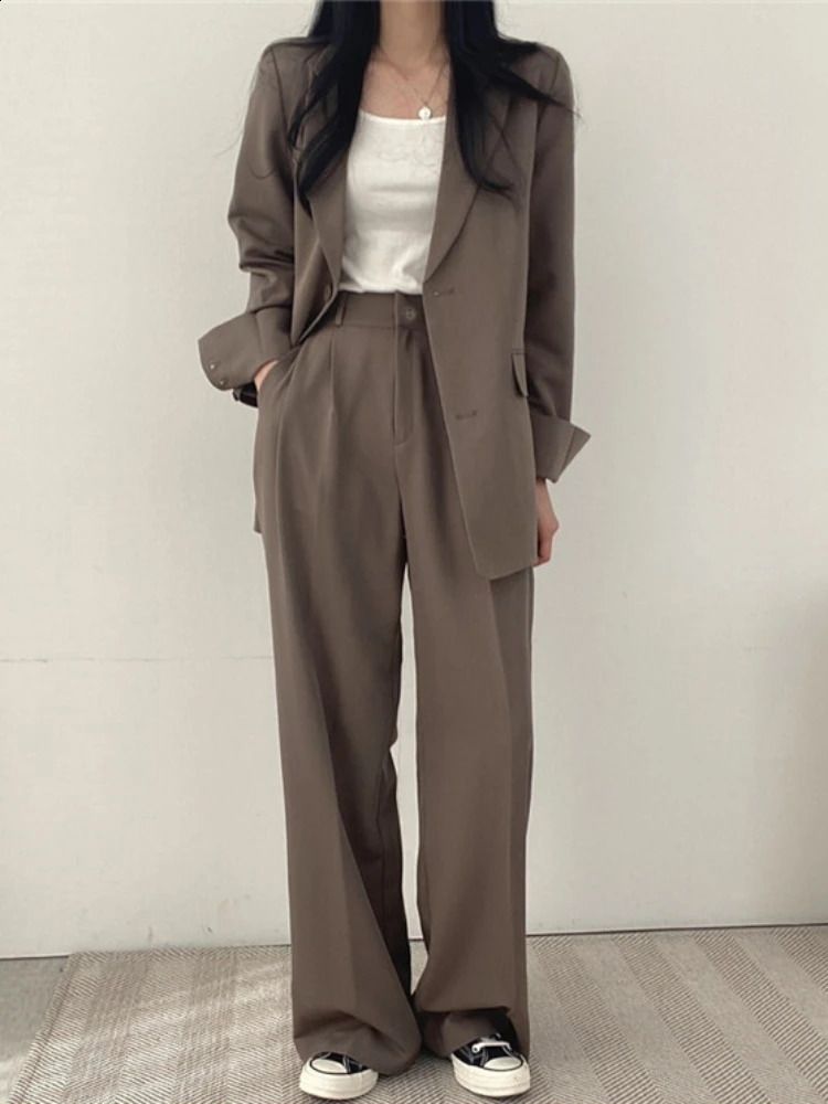 Blazer 2 Piece Sets Outifits Autumn Winter Korean Fashion Pants Suit Office Lady Solid Dressing Female Clothing 240127