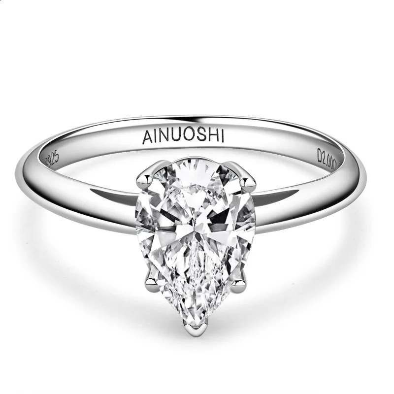 100% 925 Sterling Silver Sparkling Real 2 Carat Pear Wedding Rings For Women Top Quality Engagement Fine Jewelry 240202