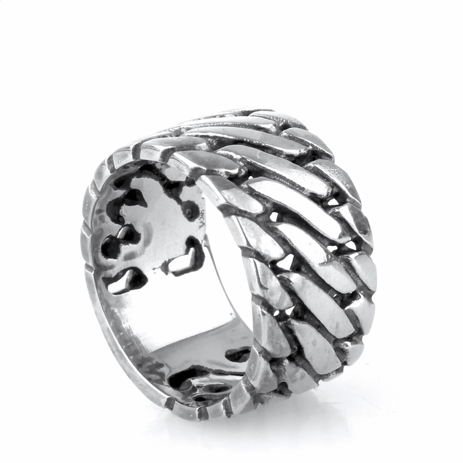 Punk Biker Jewelry Wide Chain Ring Buddha Ring Rock Stainless Steel Ring Finger Art Retro Drop 240129