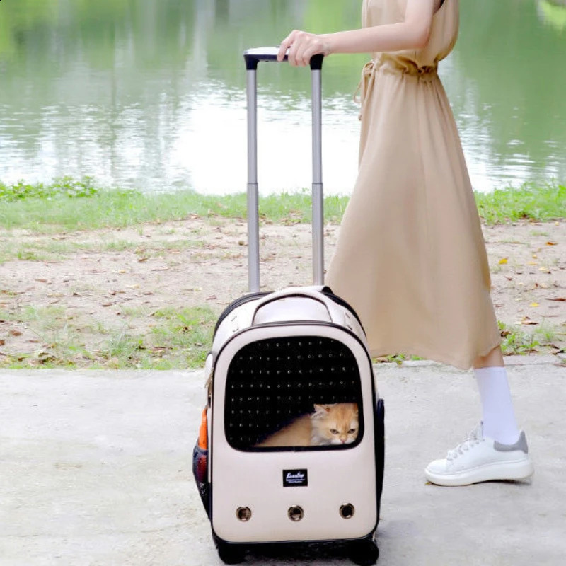 Trolley Pet Backpack Large Space Mute Universal Wheel Cat Bag Folding Trolleys Pets Bags Cats And Dog 240131