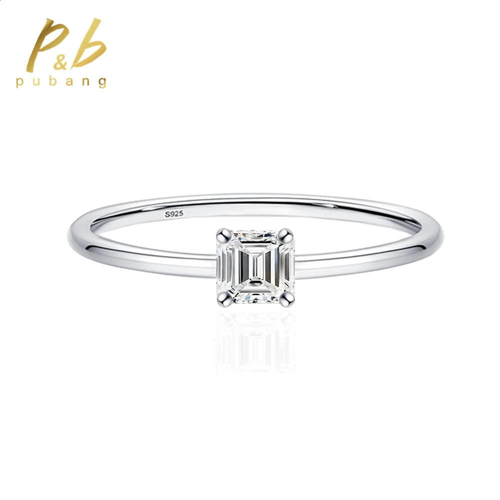 PuBang Fine Jewelry Classic 925 Sterling Silver Princess Cut 4MM GRA Diamond Wedding Rings for Women Anniversary Gift 240202