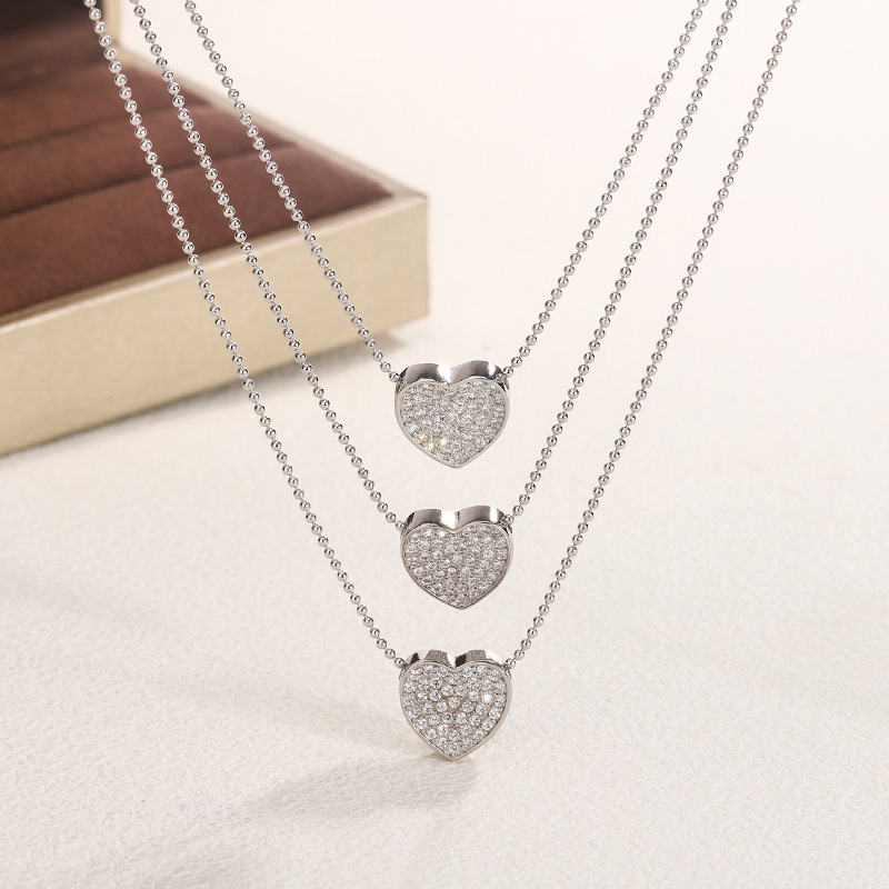 Sterg Sier Heart CZ Dia Pendant Necklace for Women, Sweet Love Jewelry Clavicle Chain