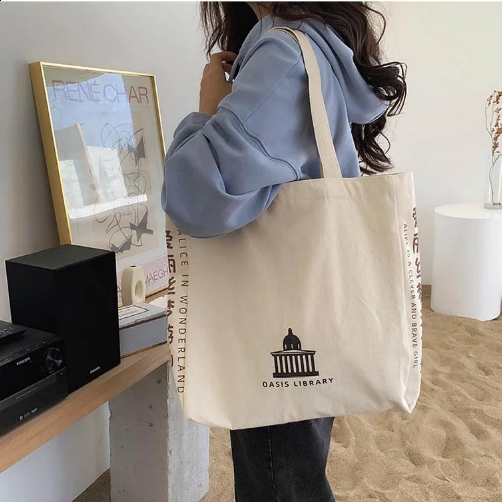 Women Canvas Shoulder Bag Shopping Bags Students Book Bag Cotton Cloth Handbags Tote Bags for Girls Bolsos 240125