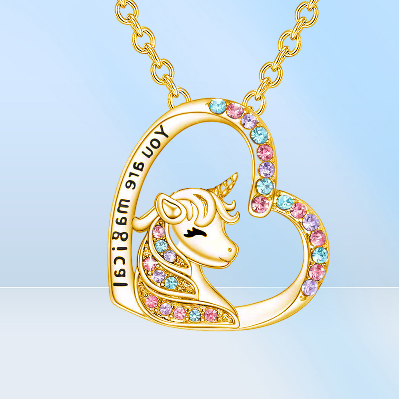 Unicorn Pendant Necklace Cute Lucky Heart Crystal Birthstone Horse Necklaces You Are Magical Jewelry Birthday Gift Girls5858986