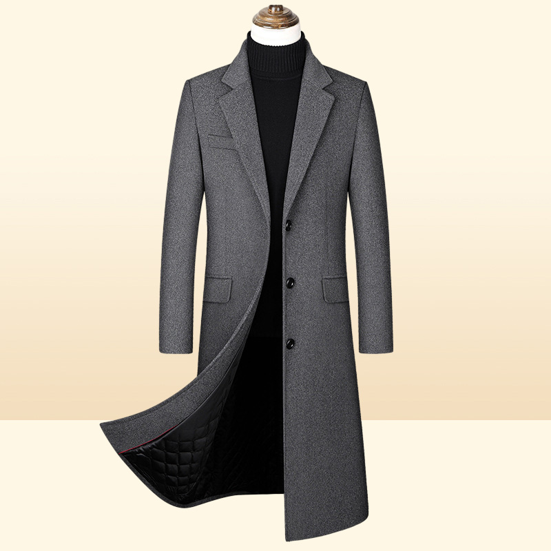 Men039s Wool Extra Long Trench Coat Male Winter Brand Mens Cashmere Slim Fit Woolen Peacoat Windbreaker Manteau Homme 4XL