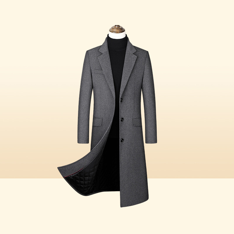 Men039s Wool Extra Long Trench Coat Male Winter Brand Mens Cashmere Slim Fit Woolen Peacoat Windbreaker Manteau Homme 4XL