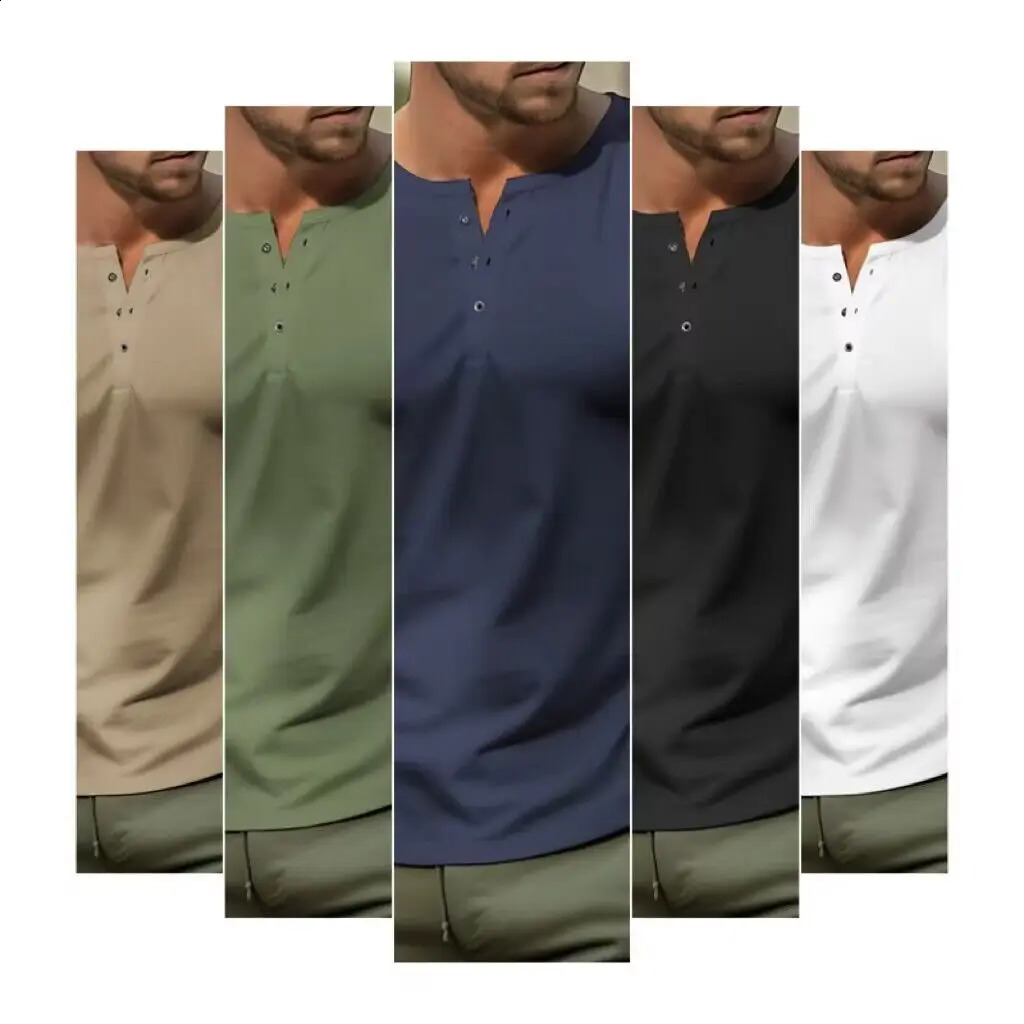 Spring and Autumn Season Solid Color Slim Fit Long Sleeve Tshirt Fashion Men's Henley Neck Breathable Sports Casual Clothing 240129