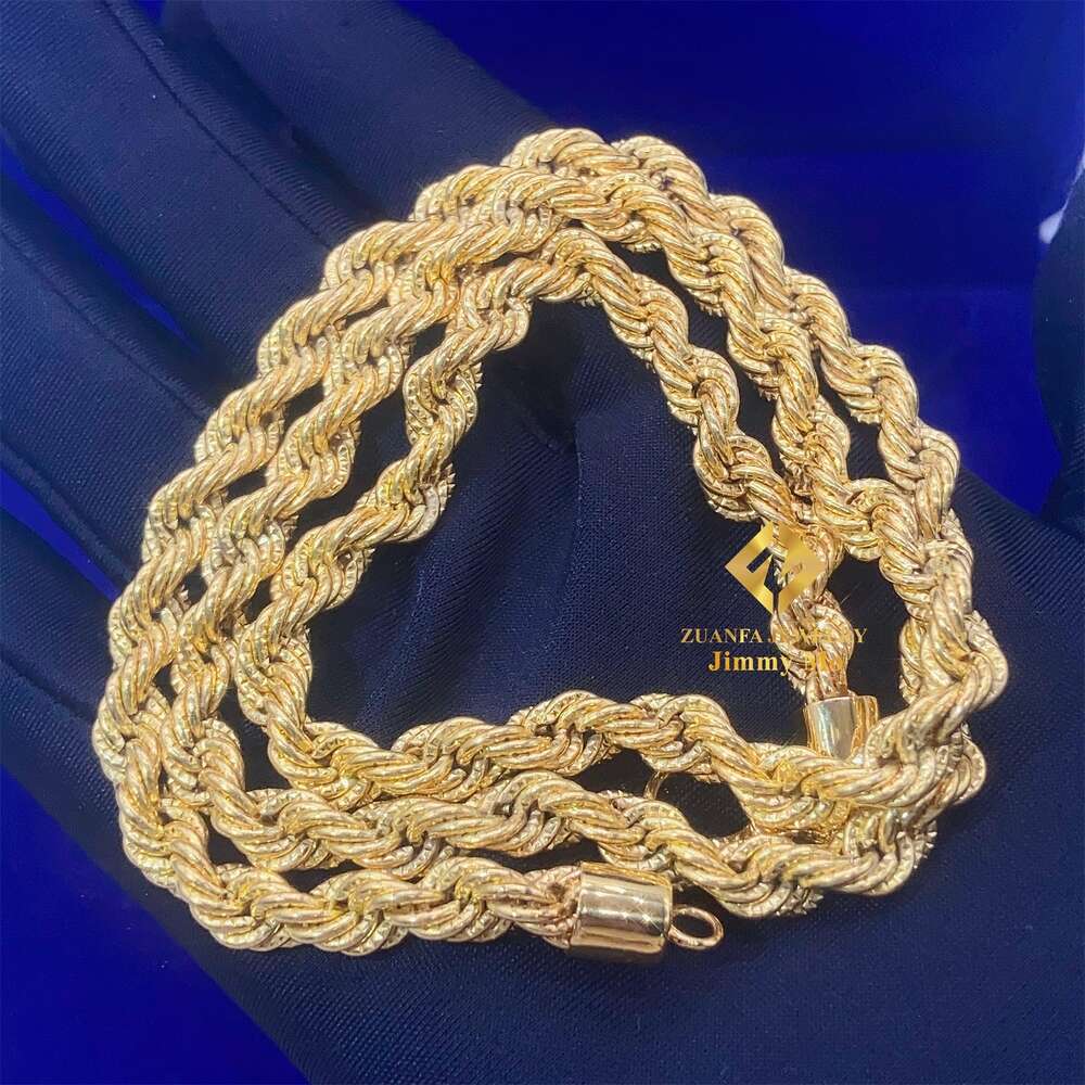 Pendant Necklaces New Trendy 6mm Au750 real gold Solid Yellow Gold iced Out Hip Hop Jewelry Man Rope Plain Chain