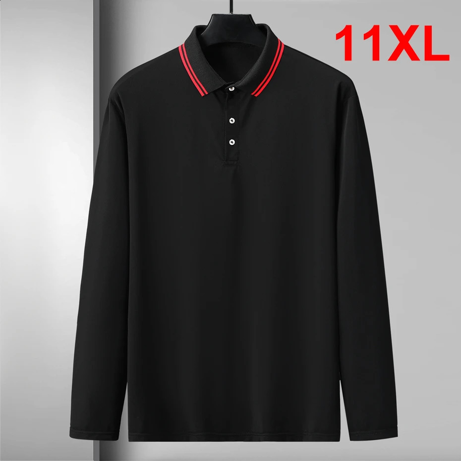 Long Sleeve Polo Shirt Men Spring Autumn Polo Shirts Plus Size 10XL 11XL Fashion Casual Long Sleeve Tops Male Polo Big Size 11XL 240123