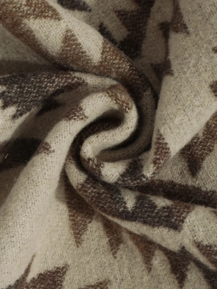 Womens Ethnic Style Tribal Geo Aztec Printed Quarter Zip Wool Blend Raglan Sleeve Loose Pullover Hoodie 511181001 240202