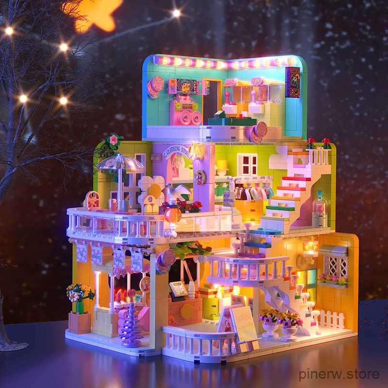 Blocks Creative Mini Shop Game Room Market Shopping Mall Building Blocks Play House Clothing Store Assemble Bricks Girls Miniature Toys