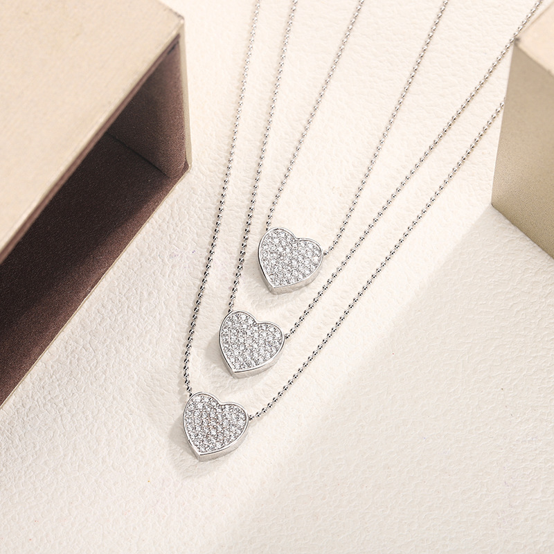 Sterg Sier Heart CZ Dia Pendant Necklace for Women, Sweet Love Jewelry Clavicle Chain