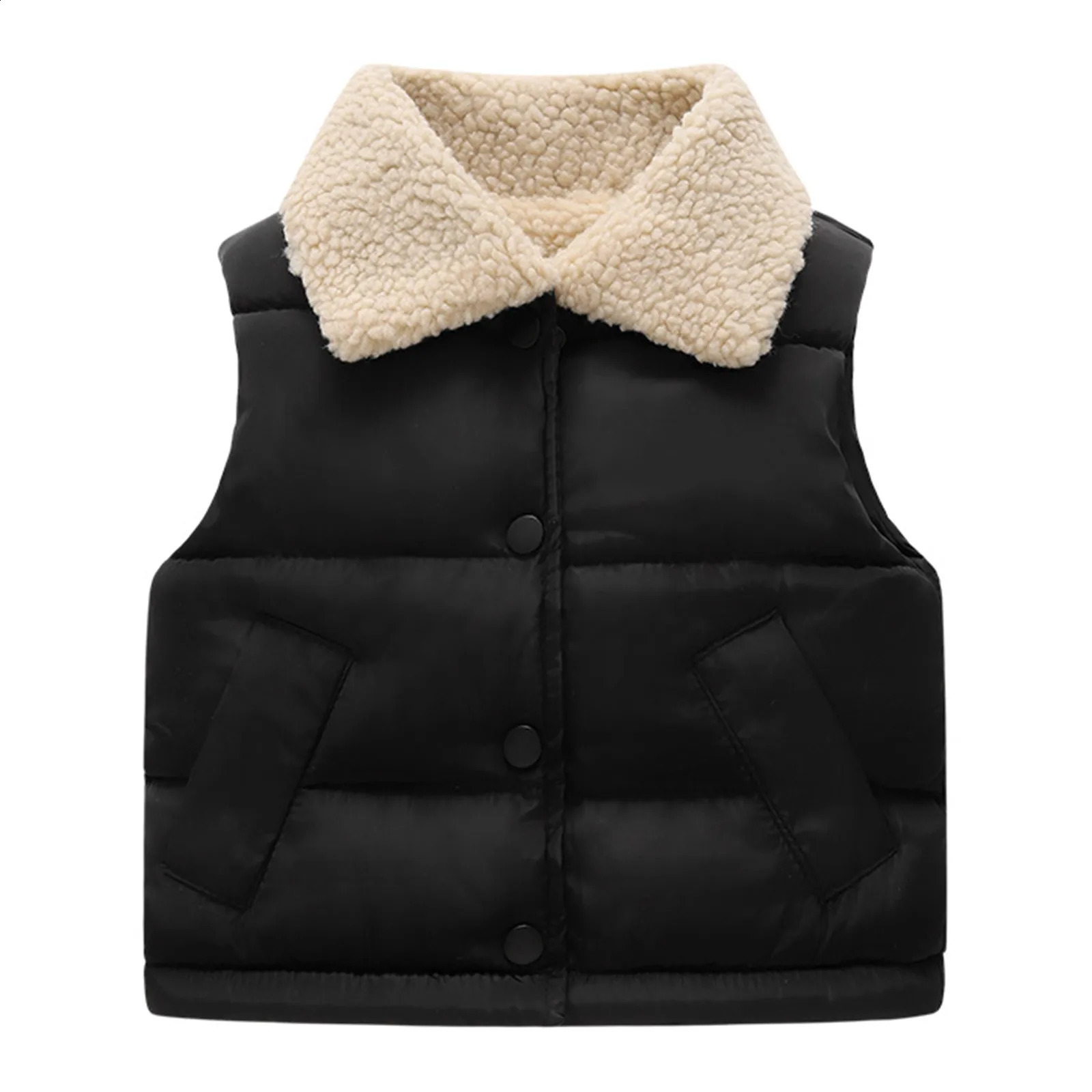 Winter Wool Kids Boys Infant Girl Clothing Toddler Thicken Solid Color Turndown Collar Down Vest For 18 Y Girls Clothes 240130