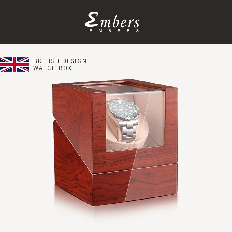 Embers Luxry Single Watch Winder Battery Wooden Shaker Watch Box Automatic Winder Glass Storage Case Mabuchi Motro 240127