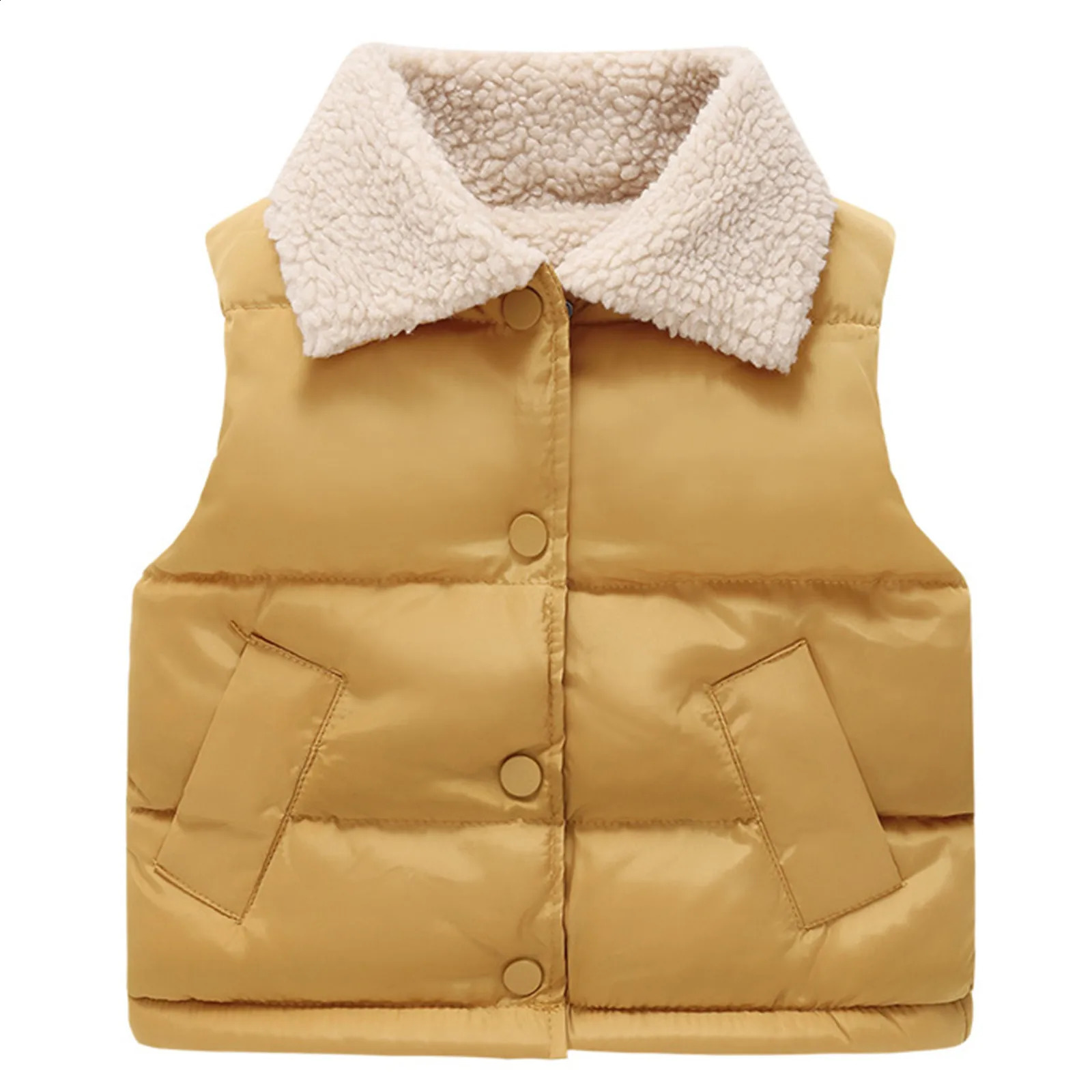 Winter Wool Kids Boys Infant Girl Clothing Toddler Thicken Solid Color Turndown Collar Down Vest For 18 Y Girls Clothes 240130