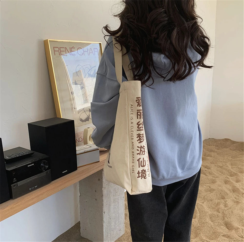 Women Canvas Shoulder Bag Shopping Bags Students Book Bag Cotton Cloth Handbags Tote Bags for Girls Bolsos 240125