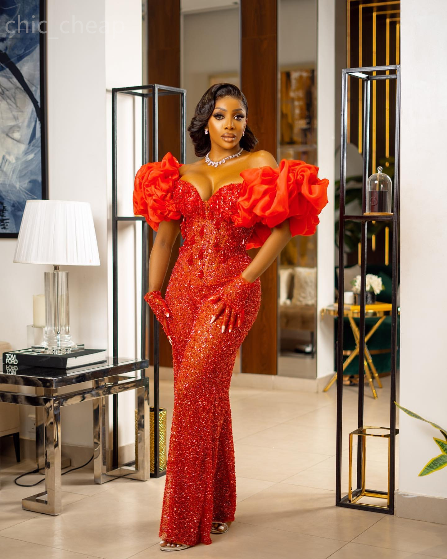 2024 Aso Ebi Mermaid Red Jumpsuits Prom Dress Beaded Crystals Sequined Evening Formal Party Second Reception Birthday Engagement Gowns Dresses Robe De