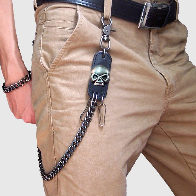 Mens Motorcyle KeyChain Jean Biker Wallet Belts Chain Skull Charm Gothic Rock Skull Pants Trousers Waist Key Mens BL48 240127