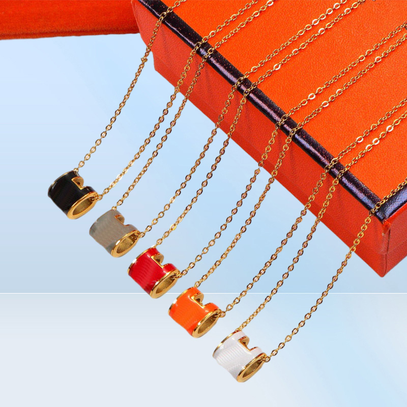 CNC high version silver pendant necklaces H letter necklace female Hshaped pendant pop oval 18K Rose Gold Enamel clavicle chain L9