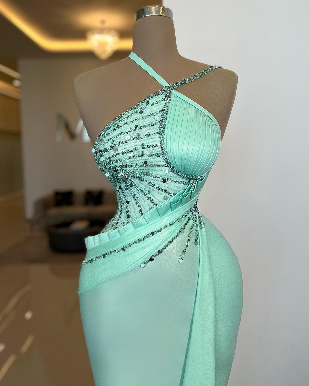 Halter Modern Evening Sequins Mermaid Prom Gowns Sleeveless Custom Made For Formal Party Dresses Plus Size Mal 6660306