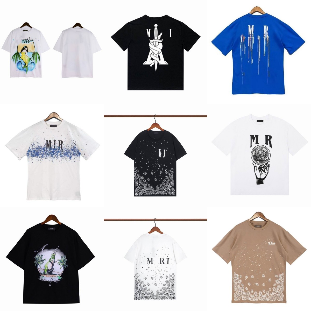 Summer T-shirts Designer Mens T-shirts Ink Splash Flow Paint Designers Couples Amirs Shirts Luxury Short Sleeve Hip Hop Streetwear Amirs Tees 5a