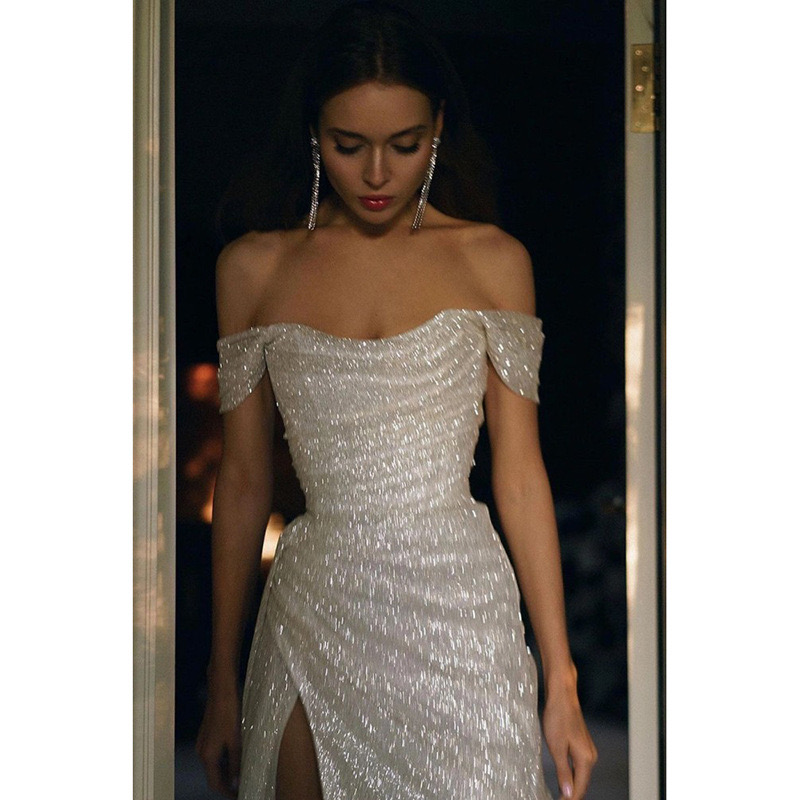 Elegant Sequined Sweetheart Mermaid Bridesmaid Dresses Cheap Long Maid Of Honor Wedding Guest Dress Sexy Side Split Bling Party Gowns Sliver Plus Size