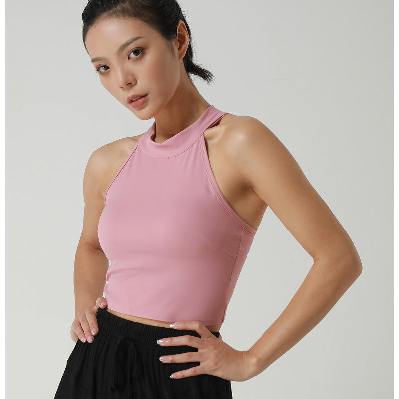 A874 Yoga Soft Top That Women Sports Bras Medium Impact Seamless Delight High Neck Bra Vest On-trend Longline Silhouette Sleek Back Lounge to Locust H