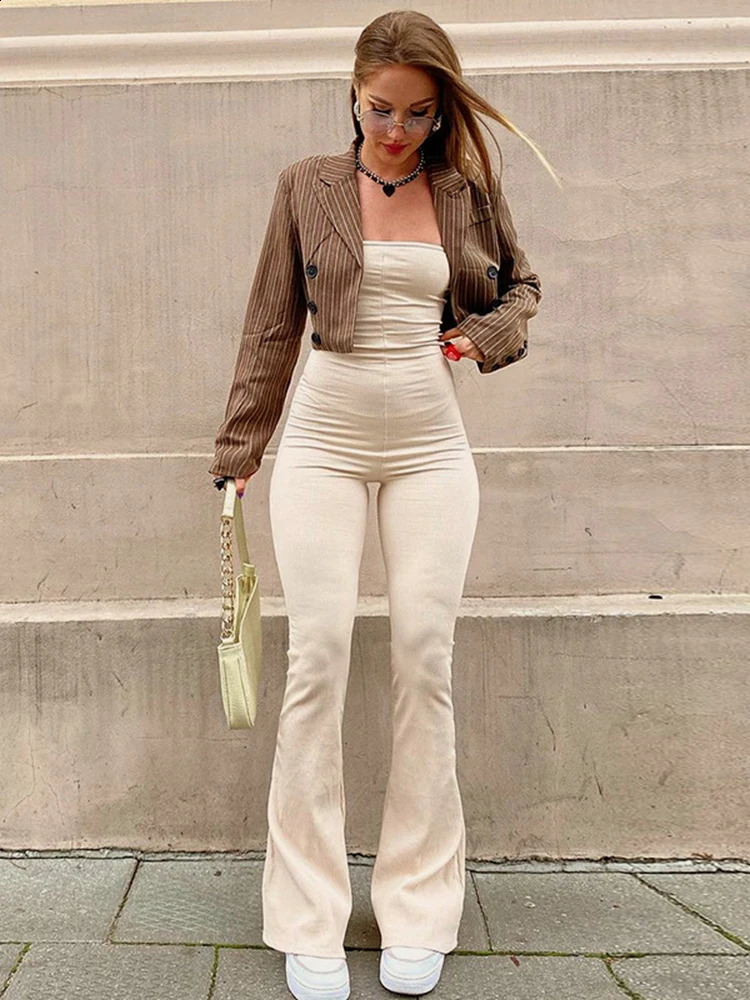 Cryptographic Bandage Sexy Backless Elegant Strapless Jumpsuits Women Club Party Flare Pants Rompers Outfits Overalls 240129