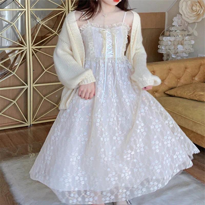 Casual Dresses Blingbling Bright Silk Embroidery Lace Dress Women High Waist Tie Bow Mesh Spaghetti Strap Ladies Party Elegant