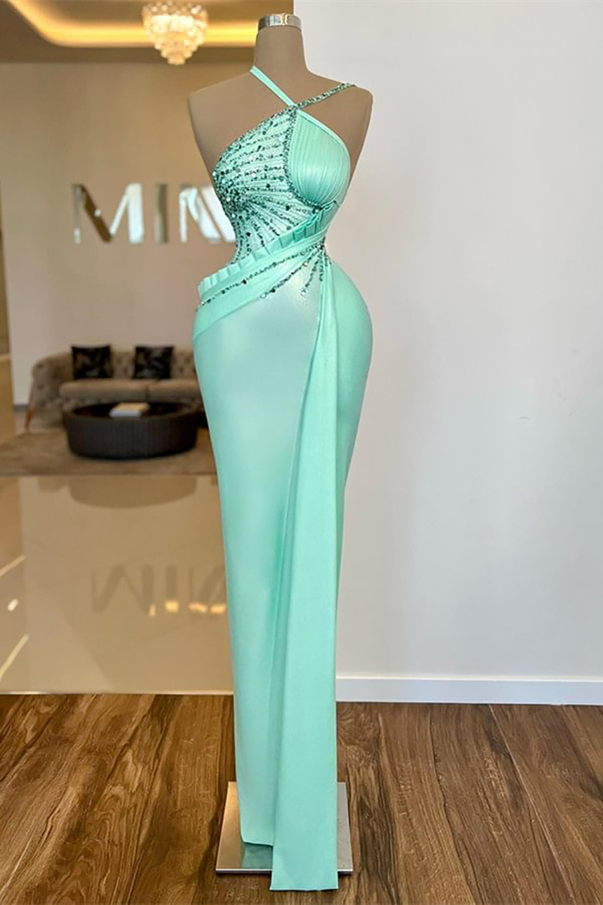 Halter Modern Evening Sequins Mermaid Prom Gowns Sleeveless Custom Made For Formal Party Dresses Plus Size Mal 6660306