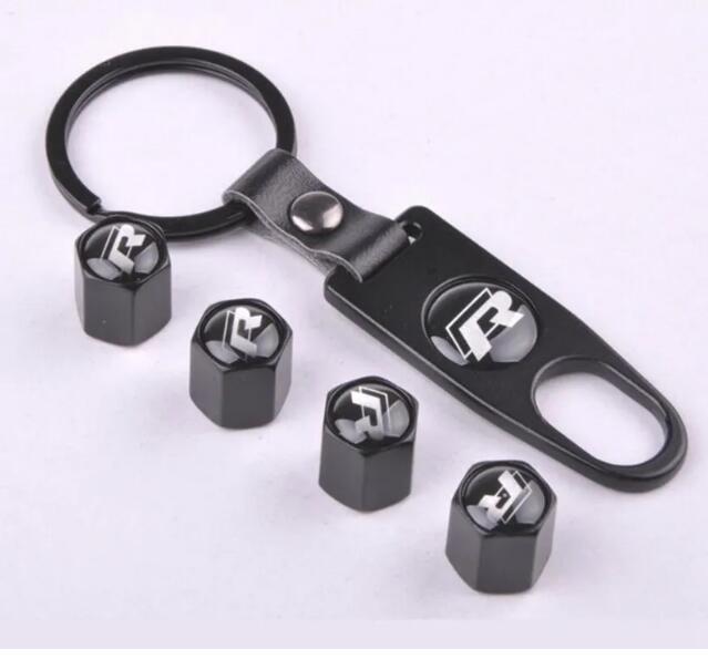 Tire Valve Stems Caps Stainless Steel Wheel R Line Rline GTI Logo Wrench Keychain For Volkswagen Passat Sagitar Magotan Tiguan