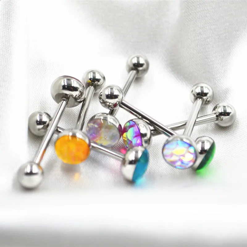 50pcsLot Steel Tongue Ring Bar Nipple Straight Barbells Candy Color Body Piercing Jewelry 16X16X57MM 240127